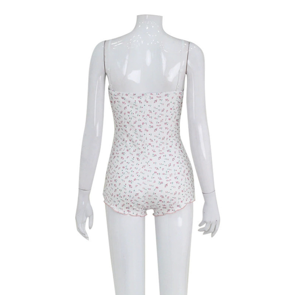 ZARA French Floral Print Lace Trim Bodycon Spaghetti Strap Jumpsuit